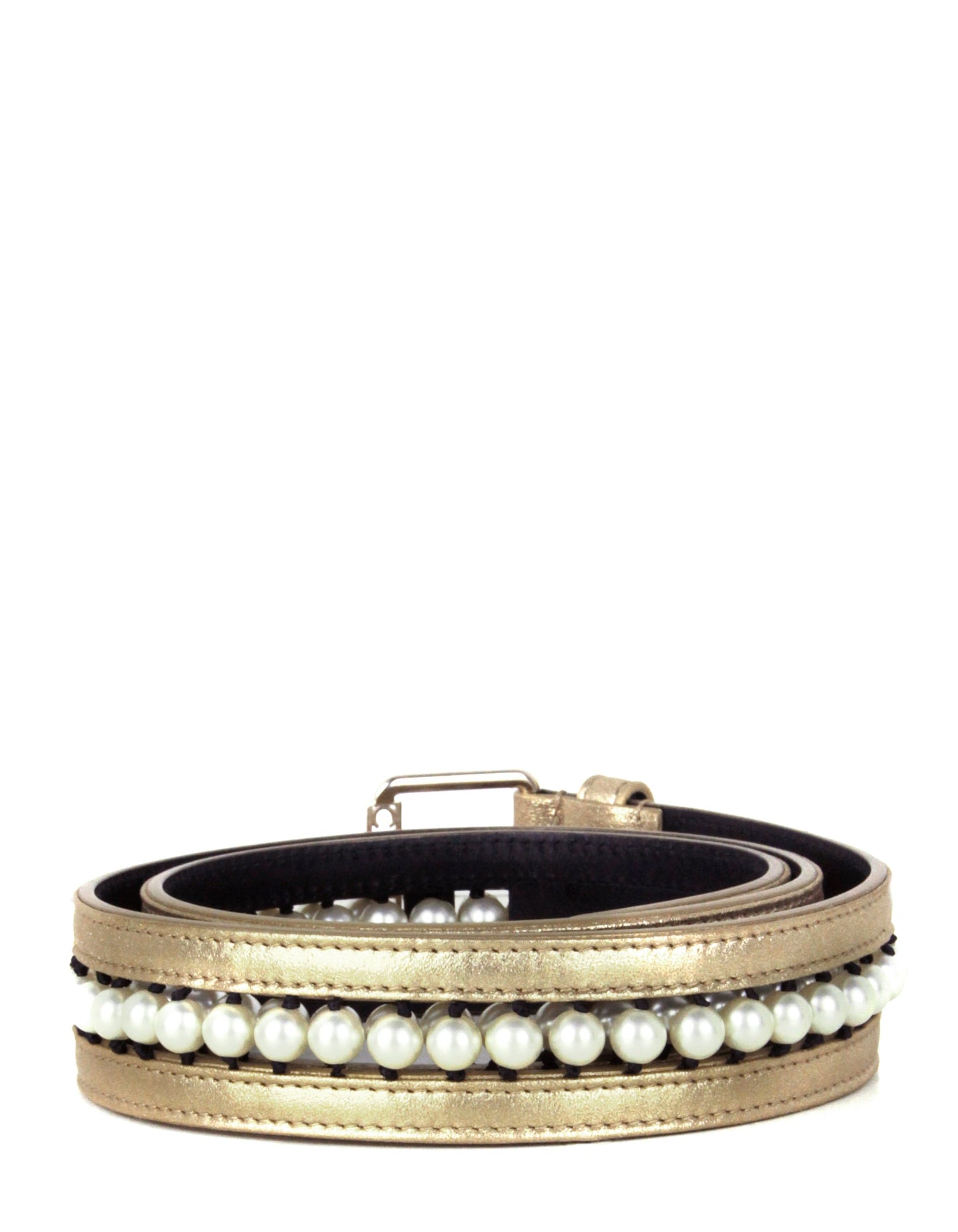 Chanel NWT Gold Leather & Grosgrain Pearl Belt sz 90