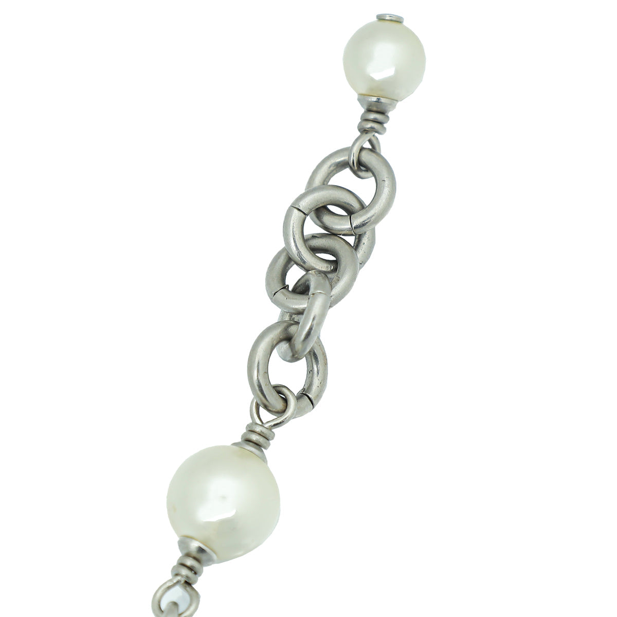 Chanel White CC Crystal Pearl Long Necklace