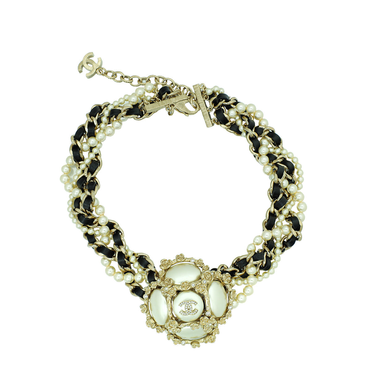 Chanel Bicolor CC Pearl Chain Choker Necklac