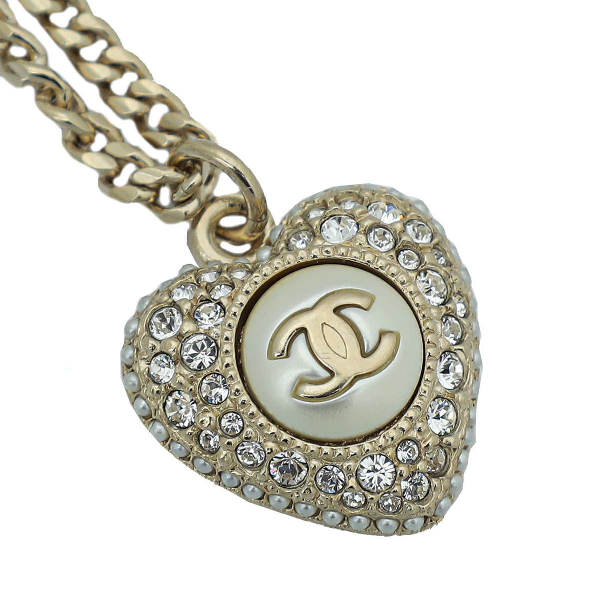 Chanel White CC Heart Necklace