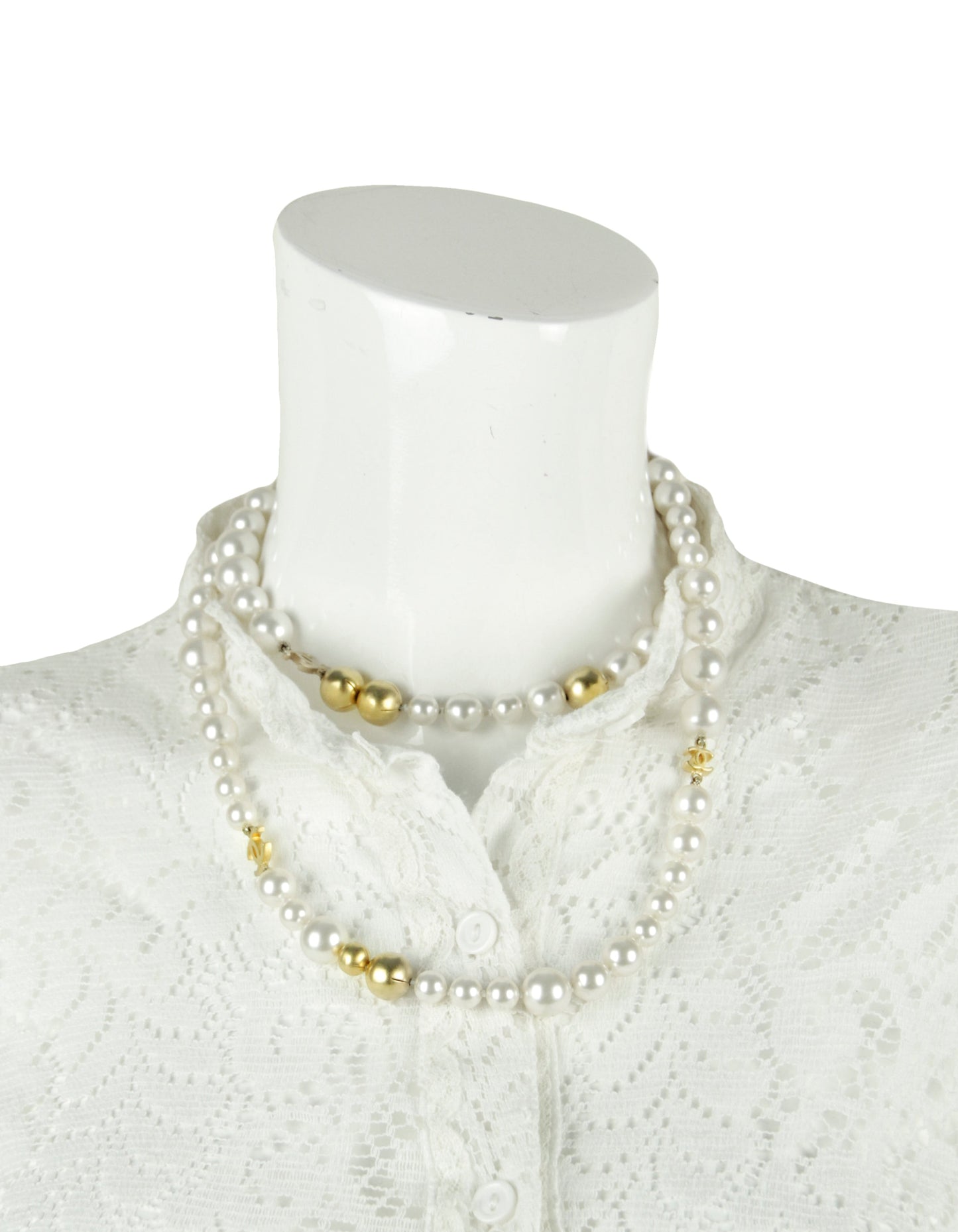 Chanel '07 Ivory/Gold Faux Pearl and Gold Bead CC 36.5" Necklace
