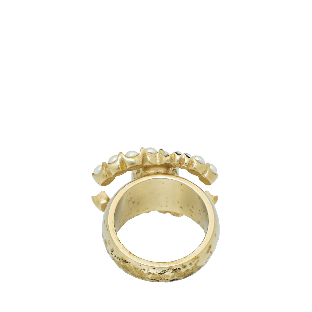 Chanel Ivory Faux Pearl Crystal CC Ring 52