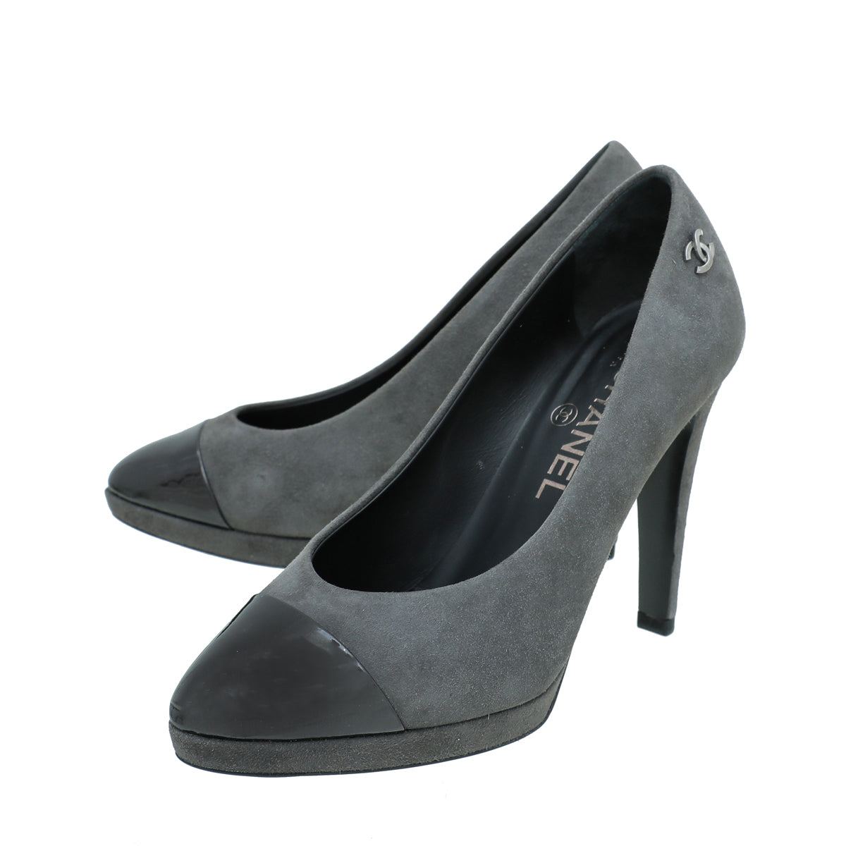 Chanel Gray Suede CC Cap Toe Pump 36.5