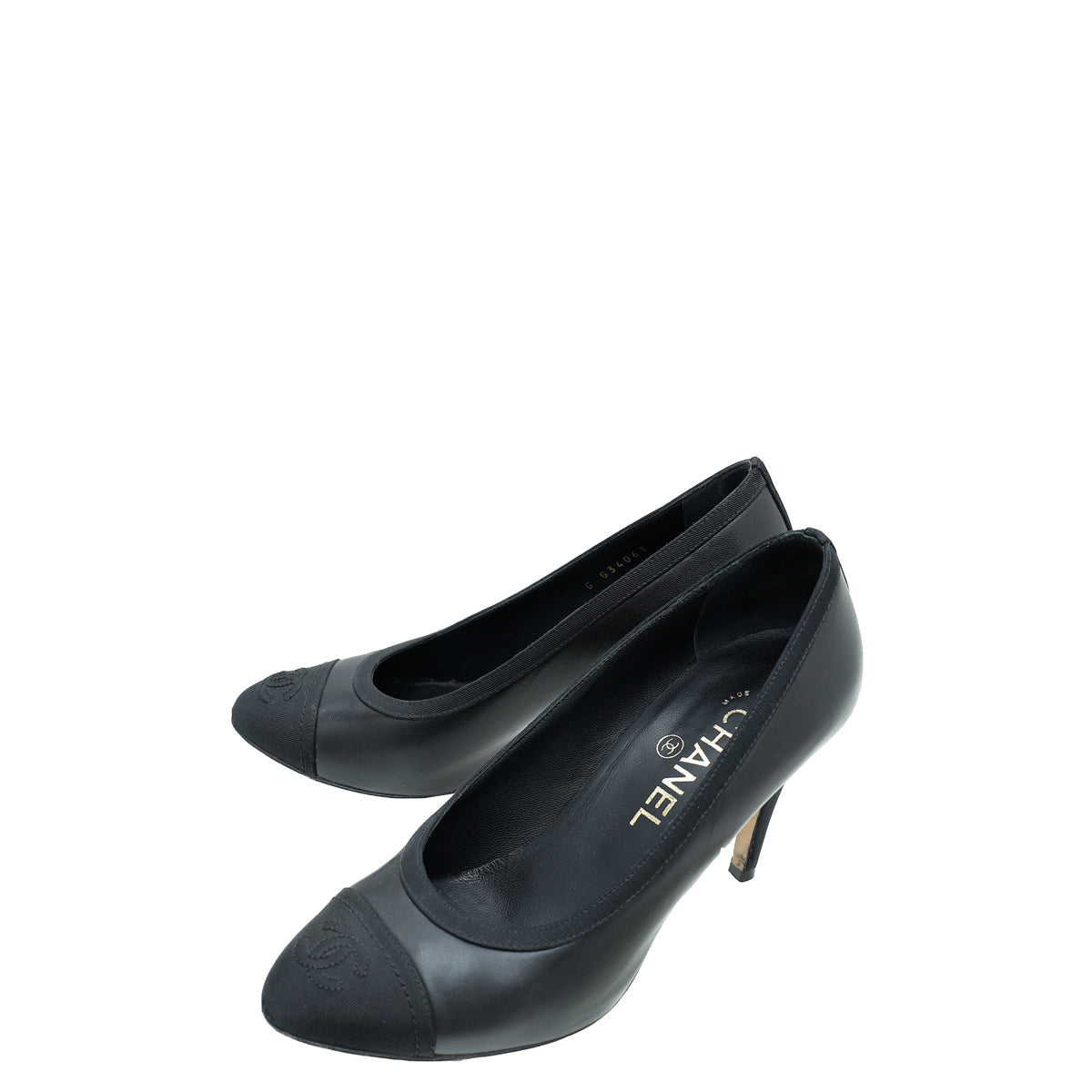 Chanel Black Cap Toe CC Pumps 36