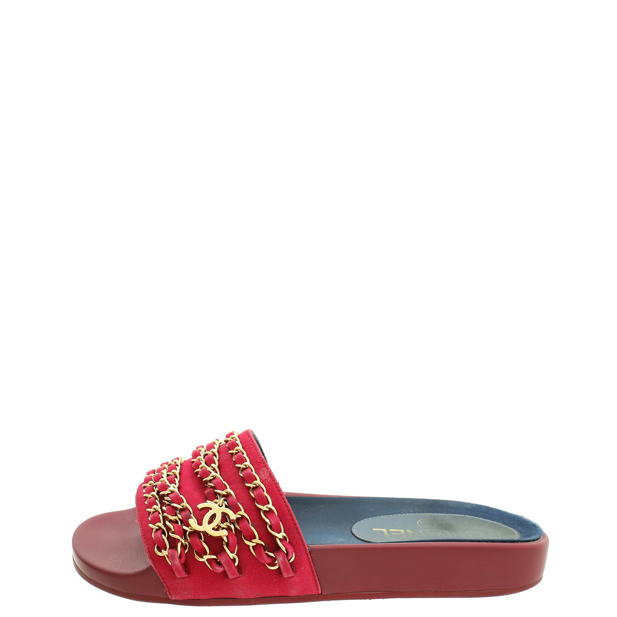 Chanel Burgundy CC Chain Slide Pool Sandal 36