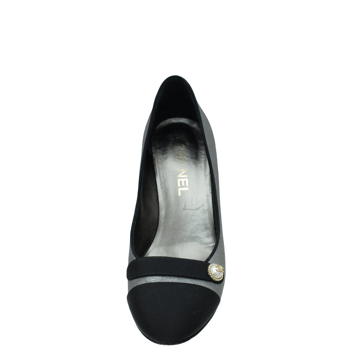 Chanel Bicolor CC Botton Pearl Cap Toe Pump 37.5