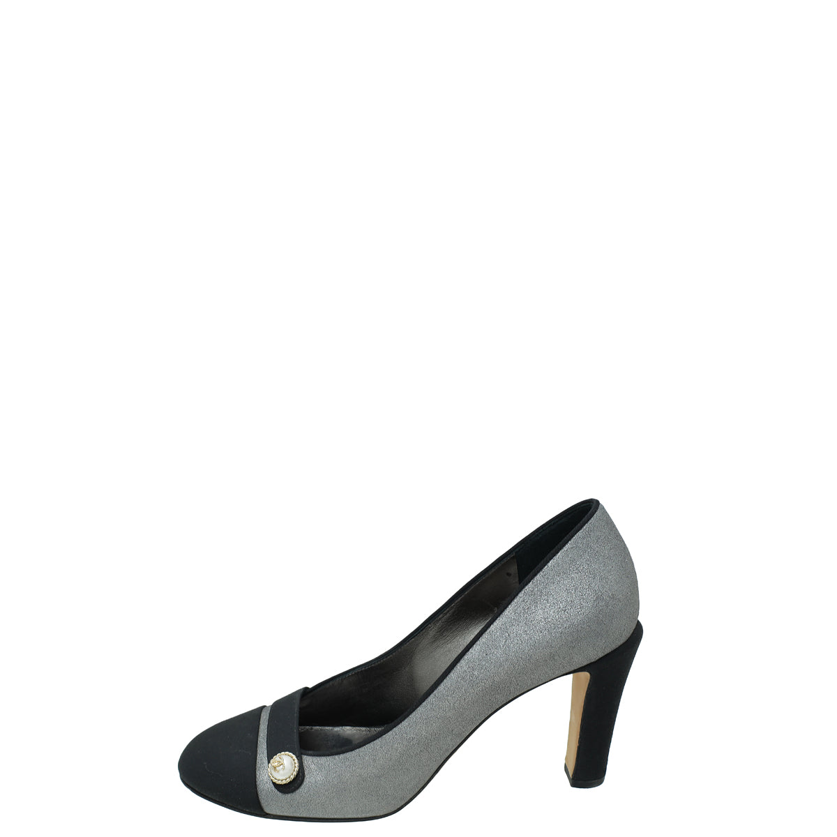 Chanel Bicolor CC Botton Pearl Cap Toe Pump 37.5