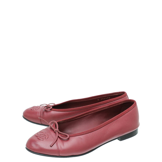 Chanel Burgundy CC Cap Toe Flat Ballerina 37.5