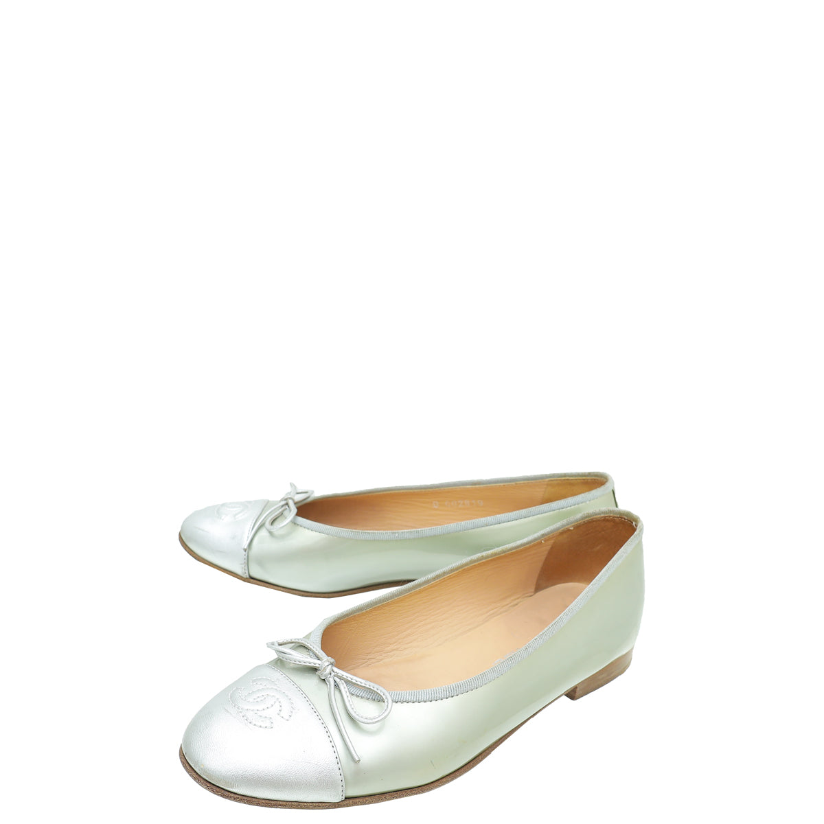 Chanel Metallic Silver CC Ballerina Flats 37.5