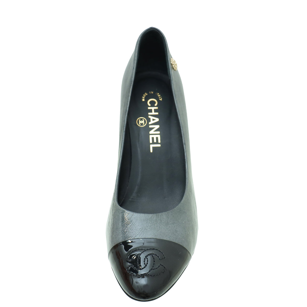 Chanel Bicolor CC Camellia Cap Toe Pump 37