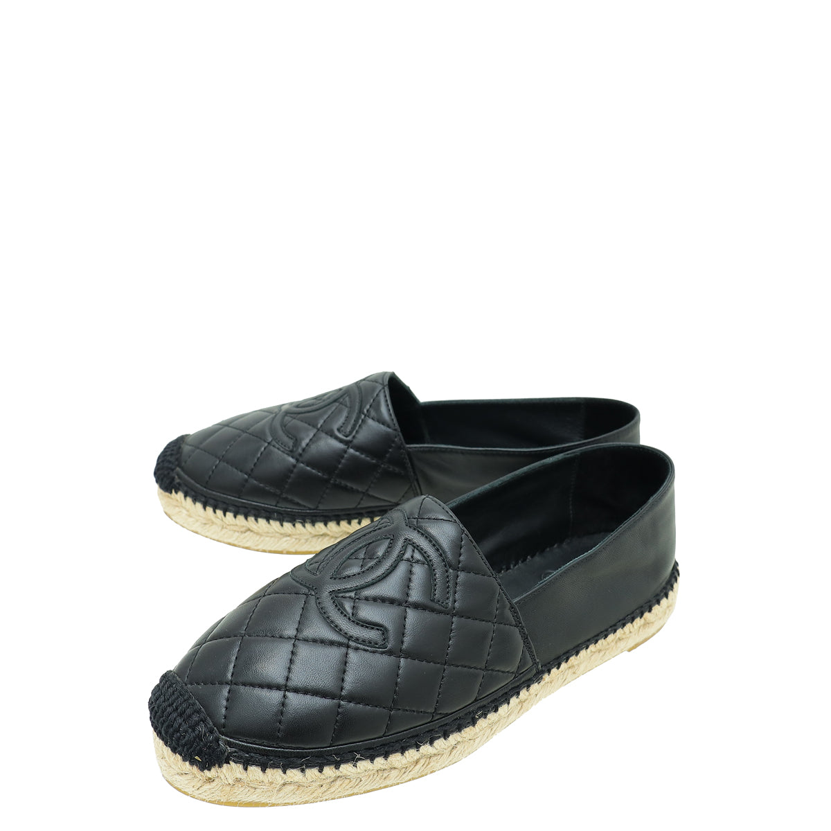 Chanel Black CC Diamond Quilted Espadrille 37