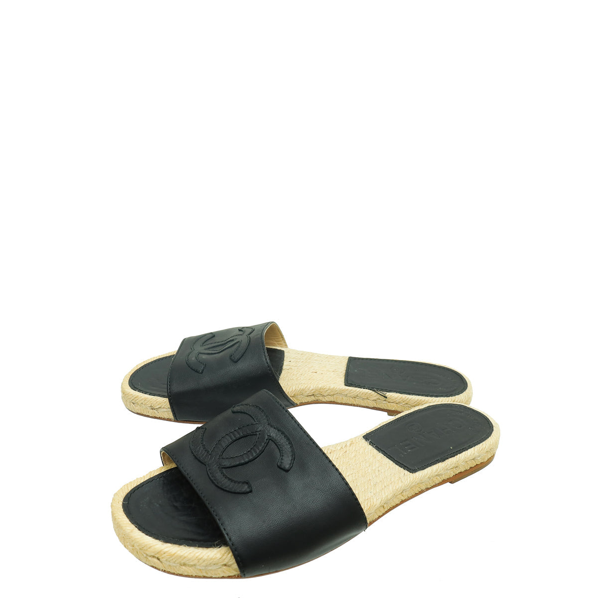 Chanel Black CC Espadrille Slip On Sandals 37