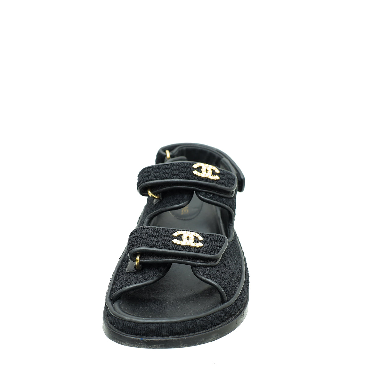 Chanel Black CC Pearl Knit Dad Sandals 38.5
