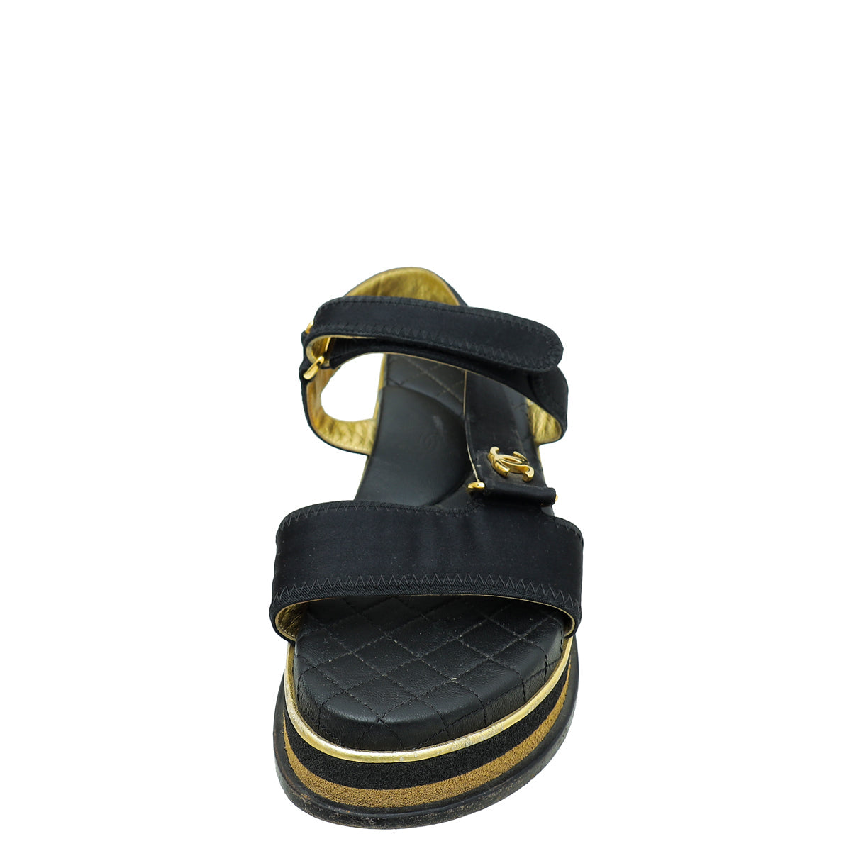 Chanel Black CC Velcro Strap Flat Sandals 38.5