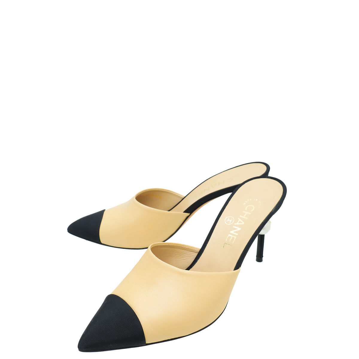 Chanel Bicolor CC Pearl on Heels Slide Mules 38.5