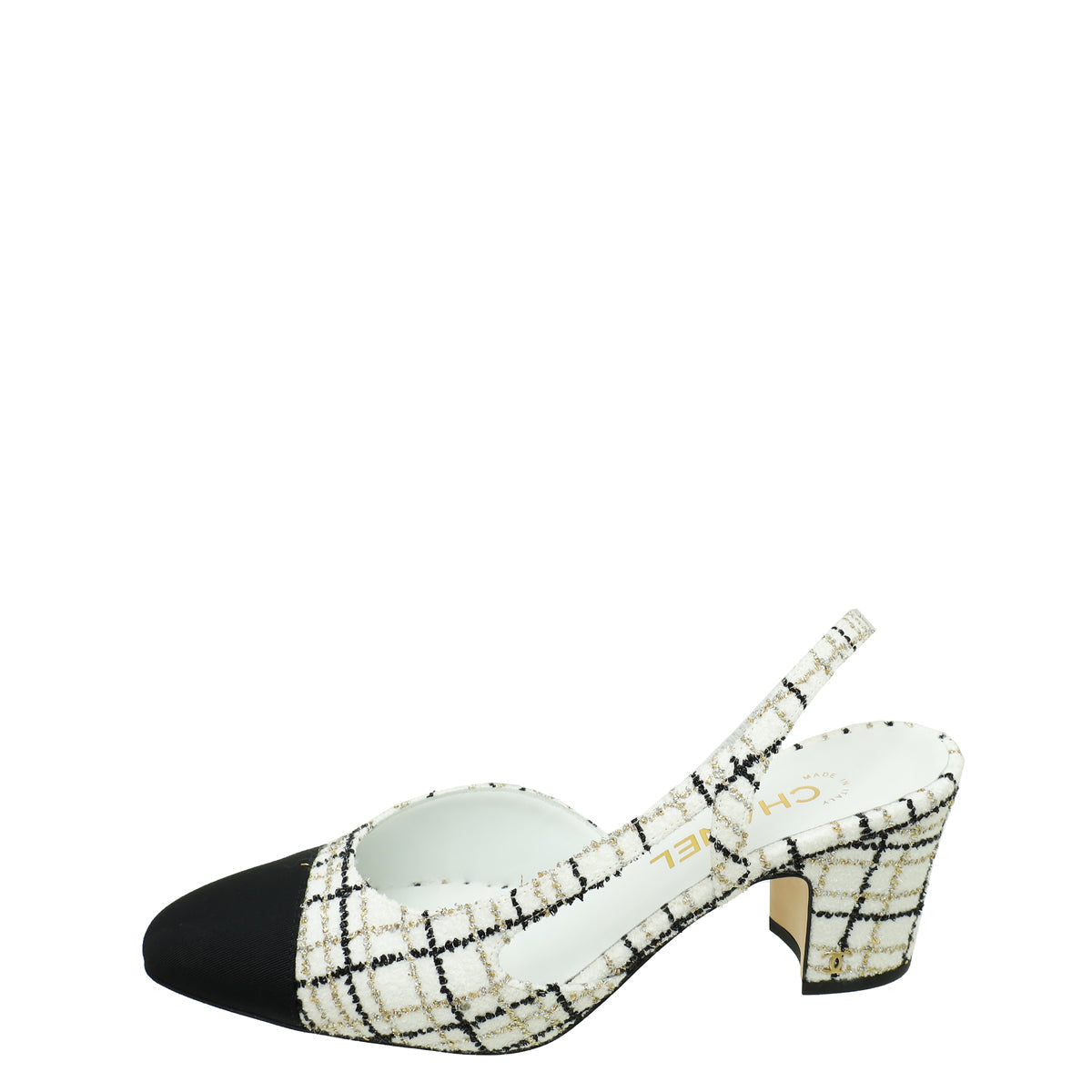 Chanel Bicolor CC Cap Toe Metallic Tweed Slingback 38.5