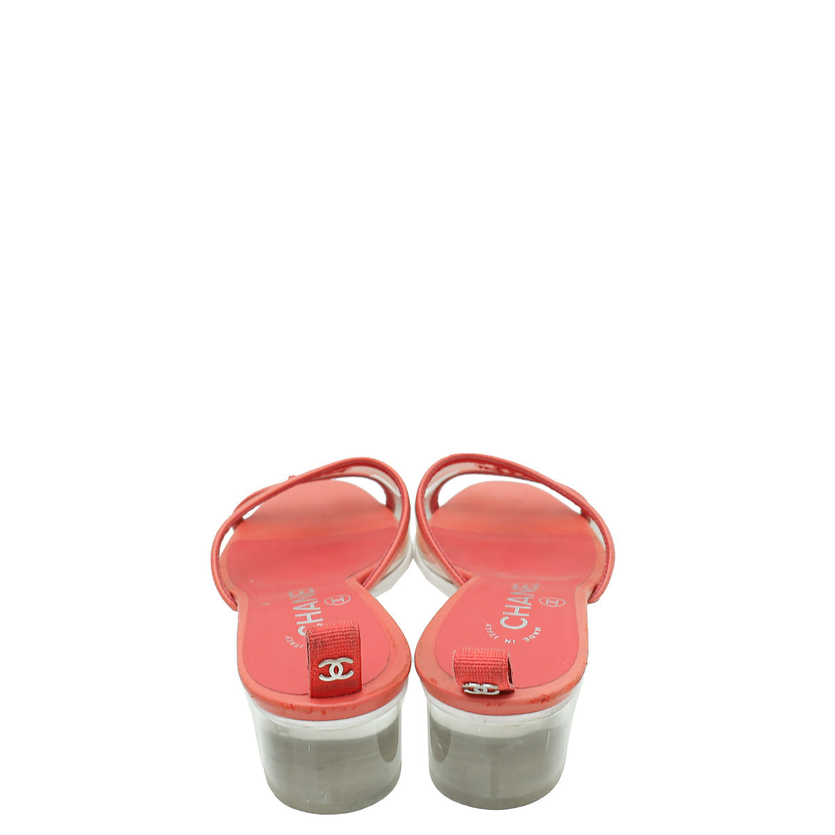 Chanel Red CC Logo PVC Slide Mules 38