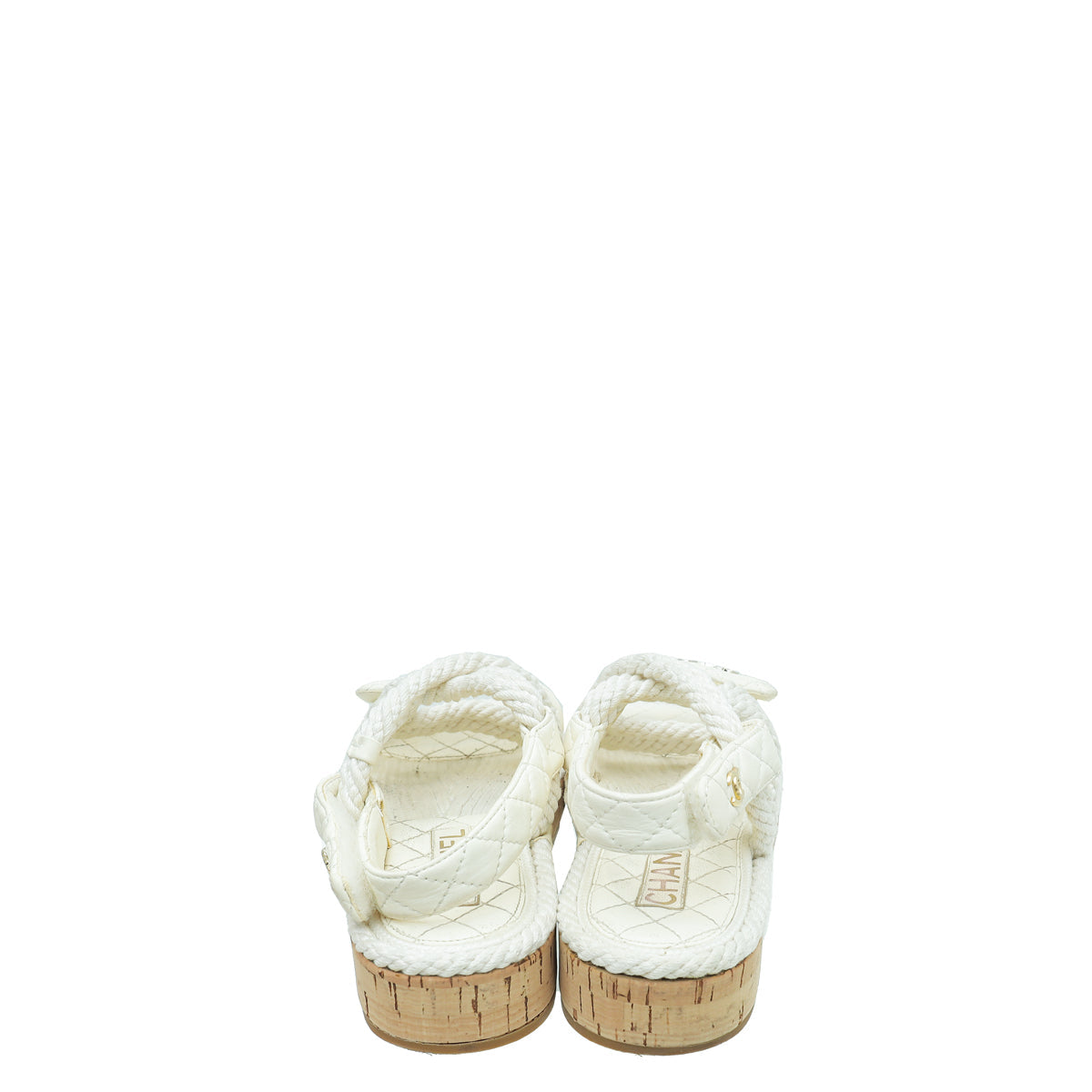 Chanel White Logo Cord Quilted Slide Sandal 38
