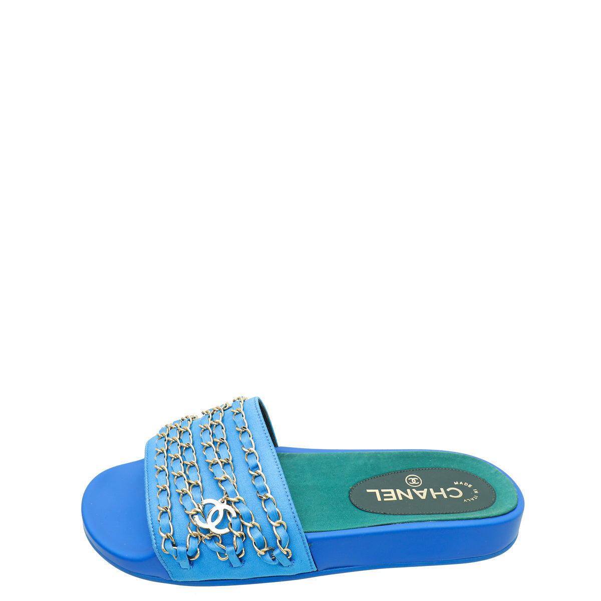 Chanel Bicolor CC Chain Slide Pool Sandal 38