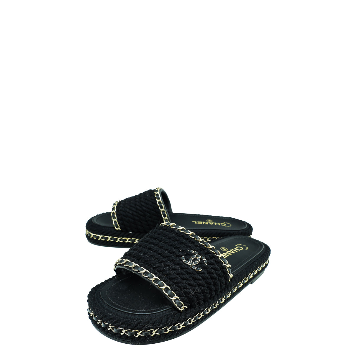 Chanel Black CC Rope Platform Sandals