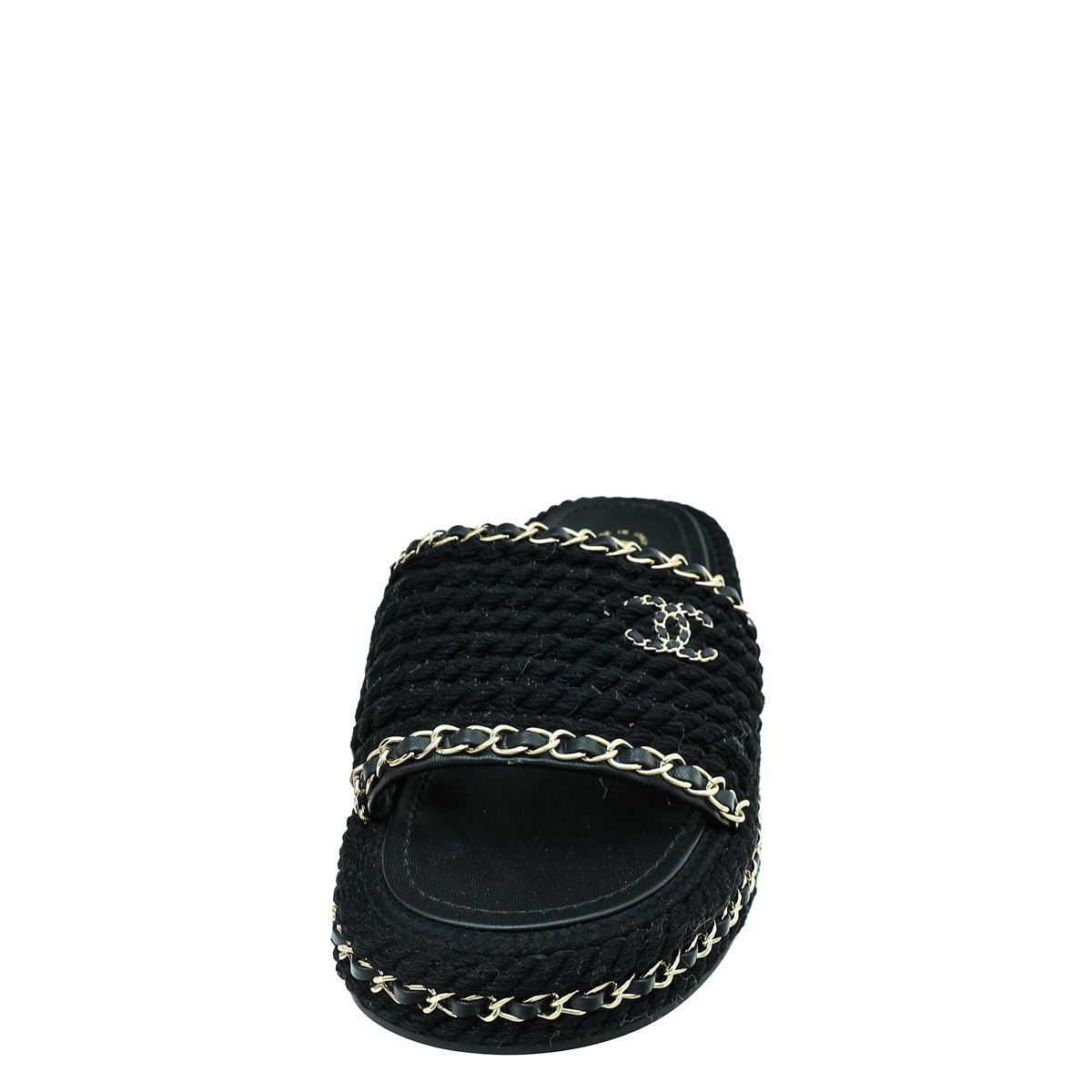Chanel Black CC Rope Platform Sandals