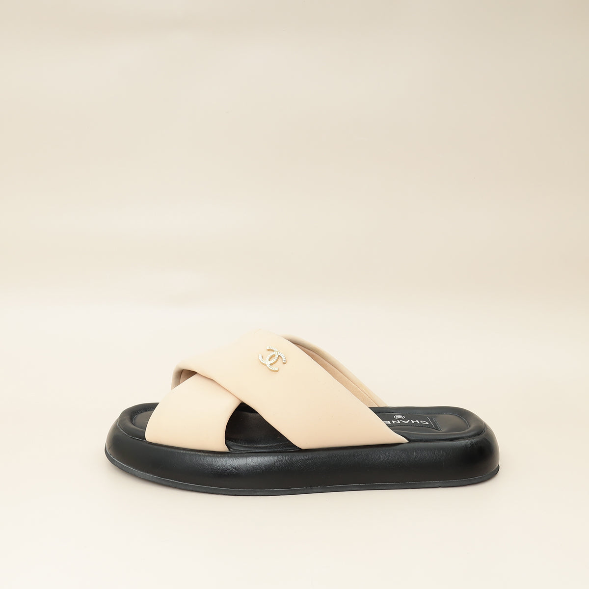 Chanel Bicolor Fabric CC Mules Sandals 39