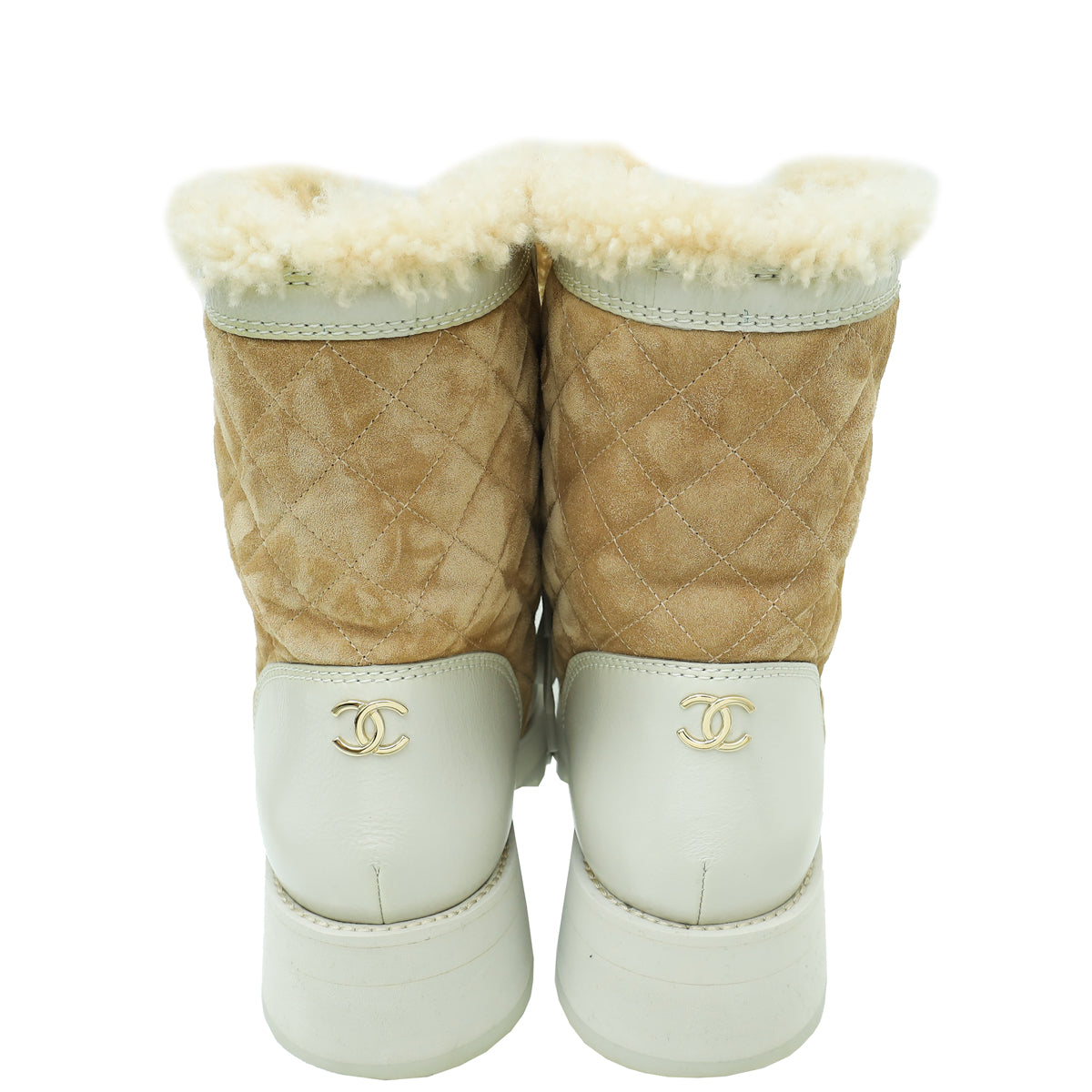 Chanel Bicolor CC Shearling Fur on Inside Lace Up Ankle Boot 39