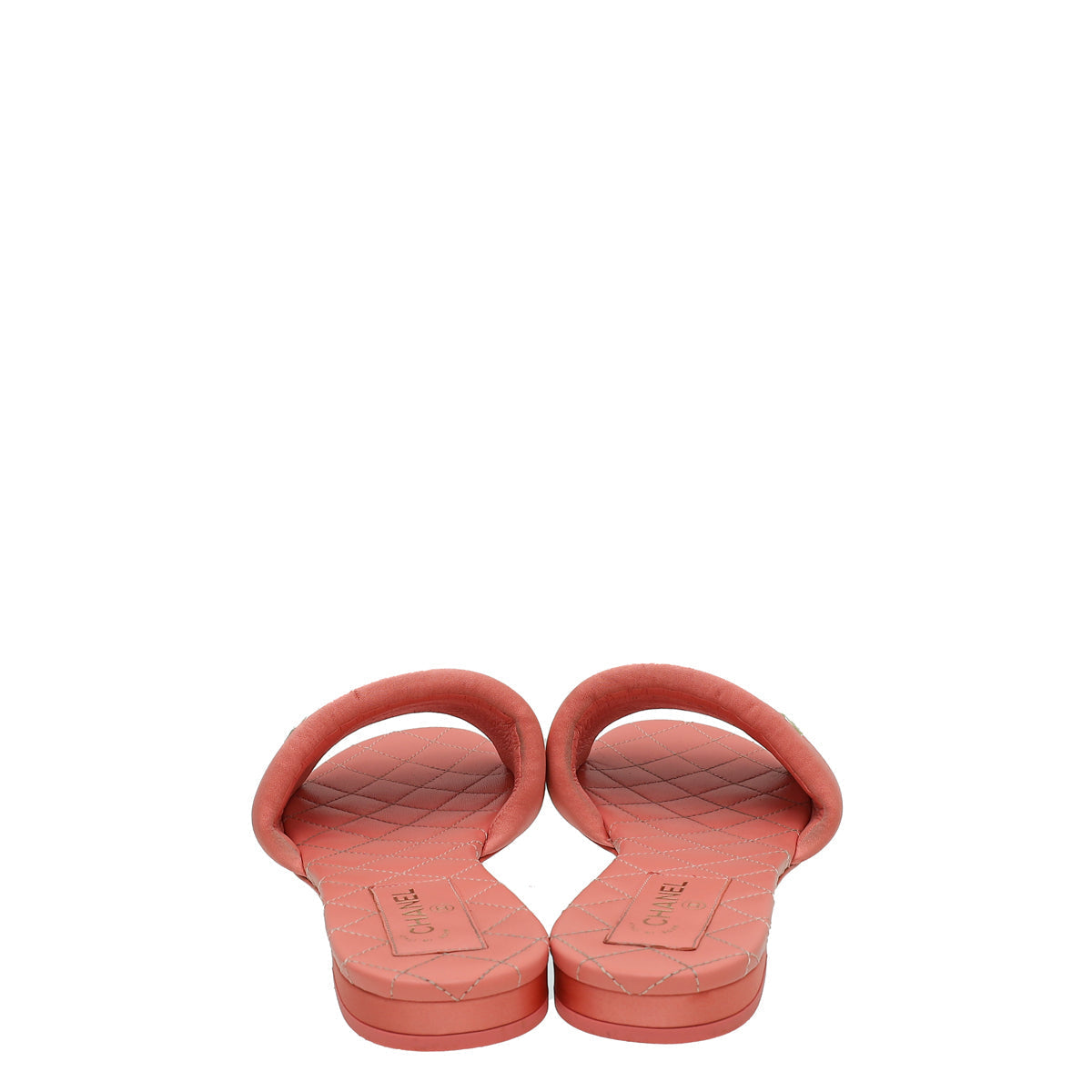 Chanel Flamingo CC Satin Padded Slide Mules 39