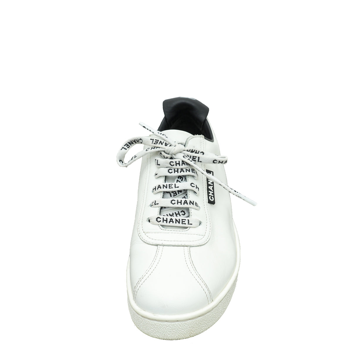 Chanel White Logo Lace Up CC Low Top Sneakers 40