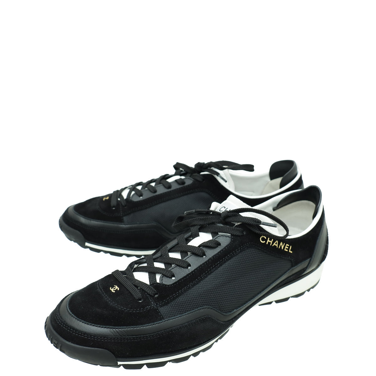 Chanel Black Lace Up Low Top Sneakers 41.5