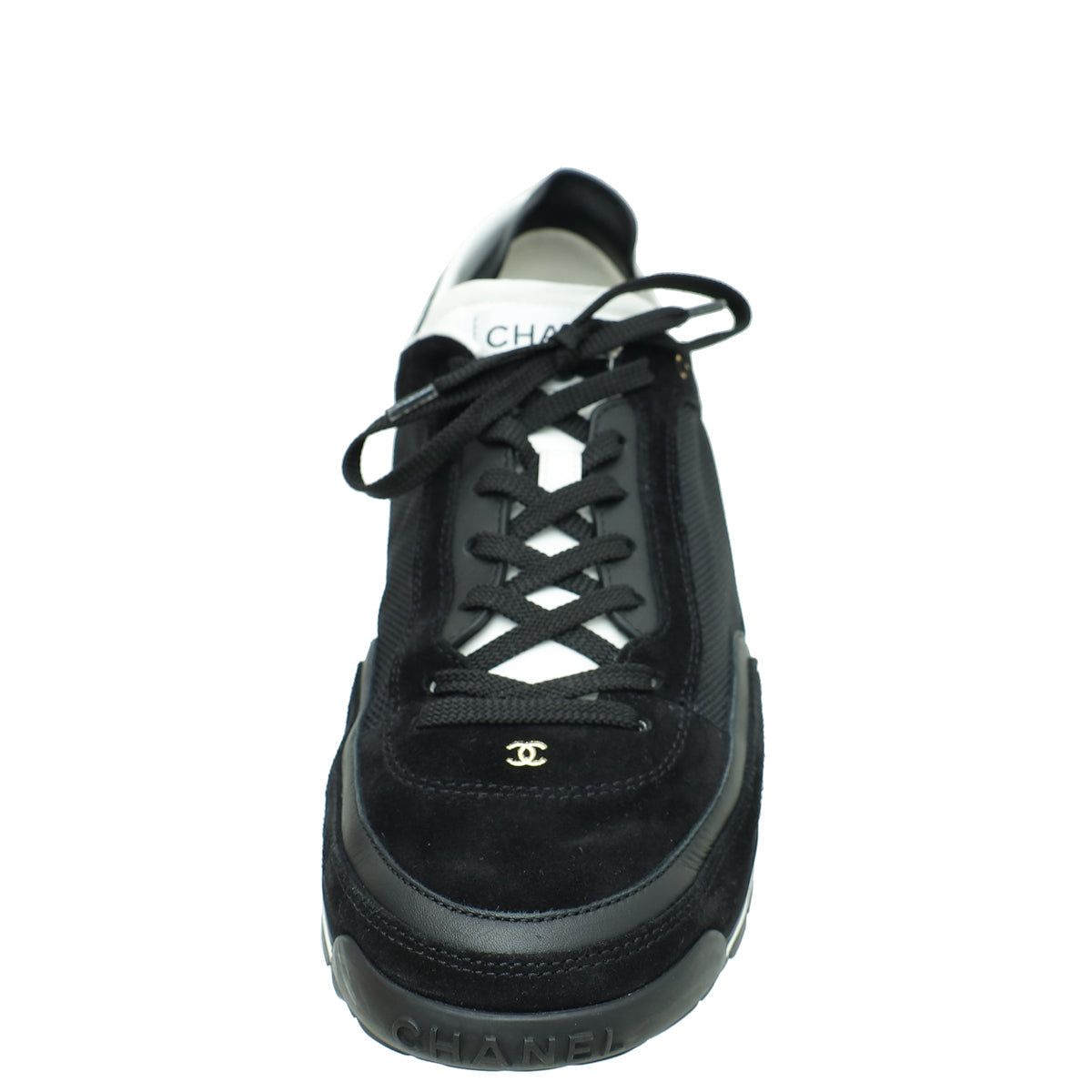 Chanel Black Lace Up Low Top Sneakers 41.5