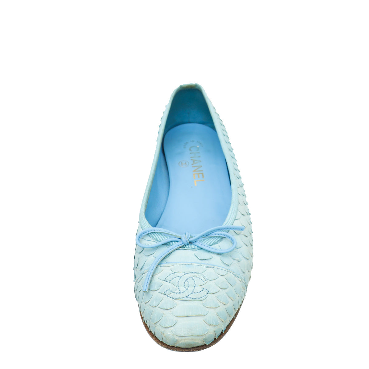 Chanel Light Blue Python Ballerina Flats 38.5