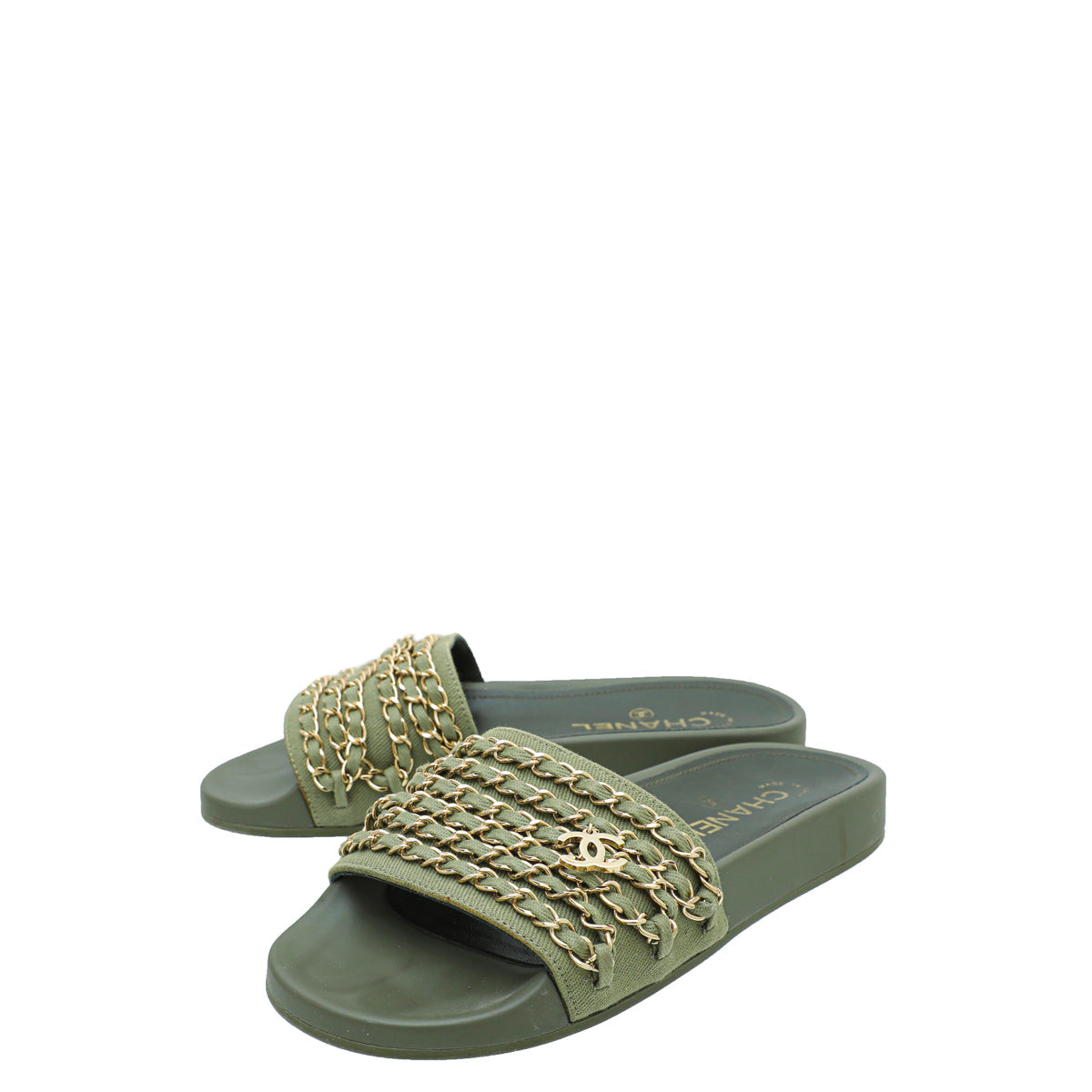 Chanel Green Mule Pool Chain Slides 36