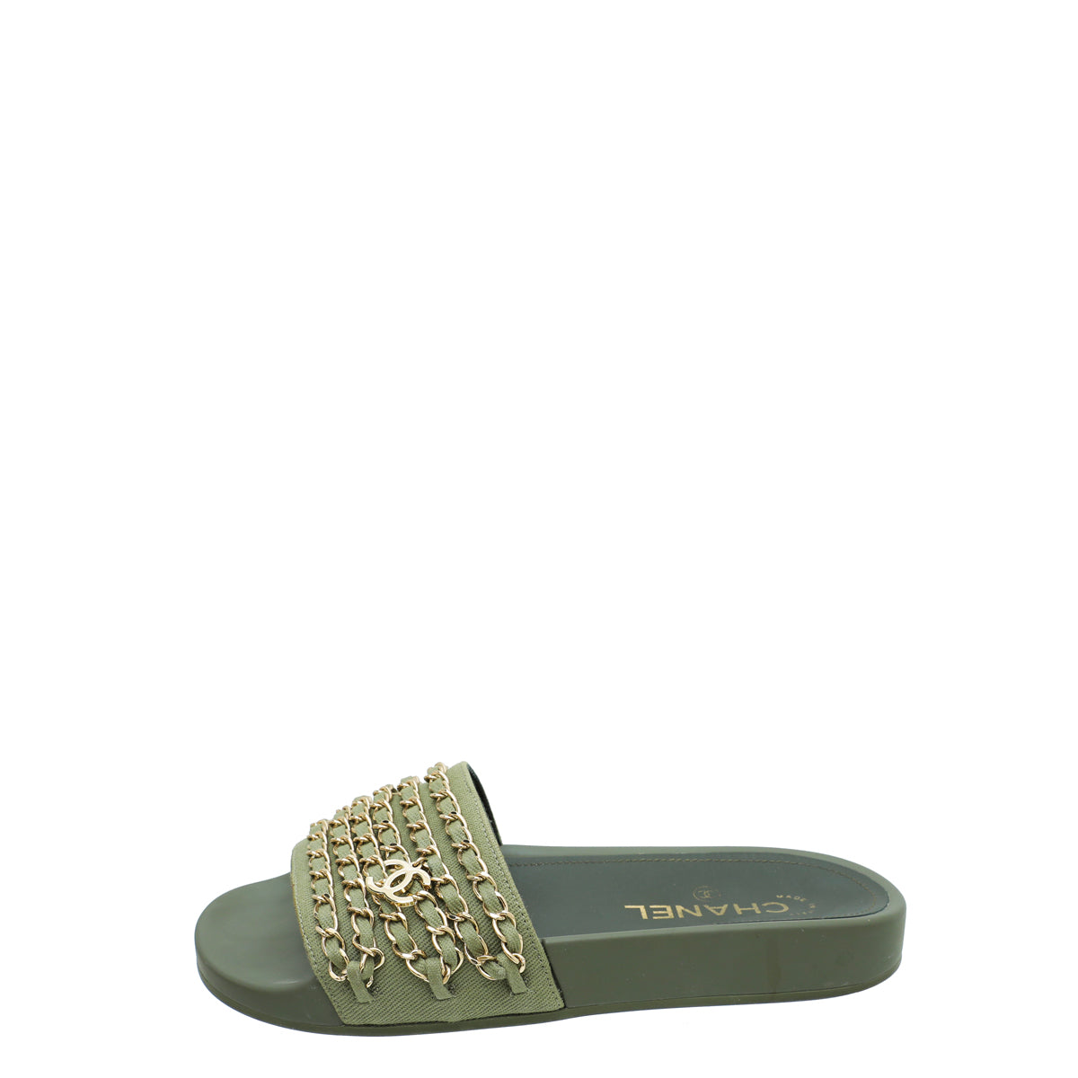 Chanel Green Mule Pool Chain Slides 36