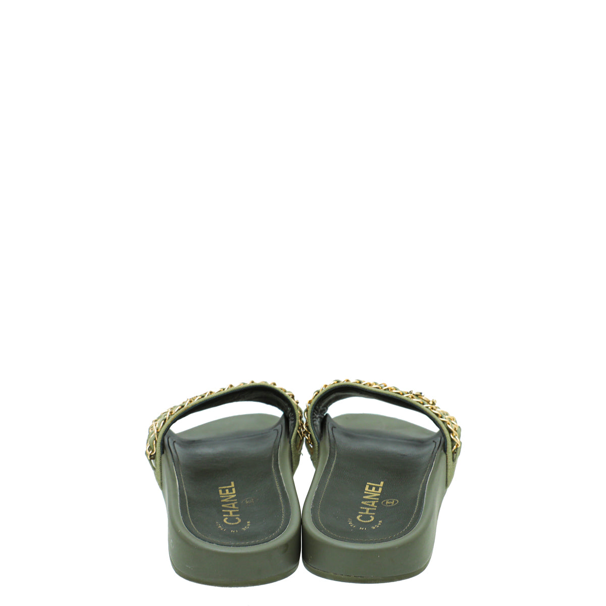 Chanel Green Mule Pool Chain Slides 36
