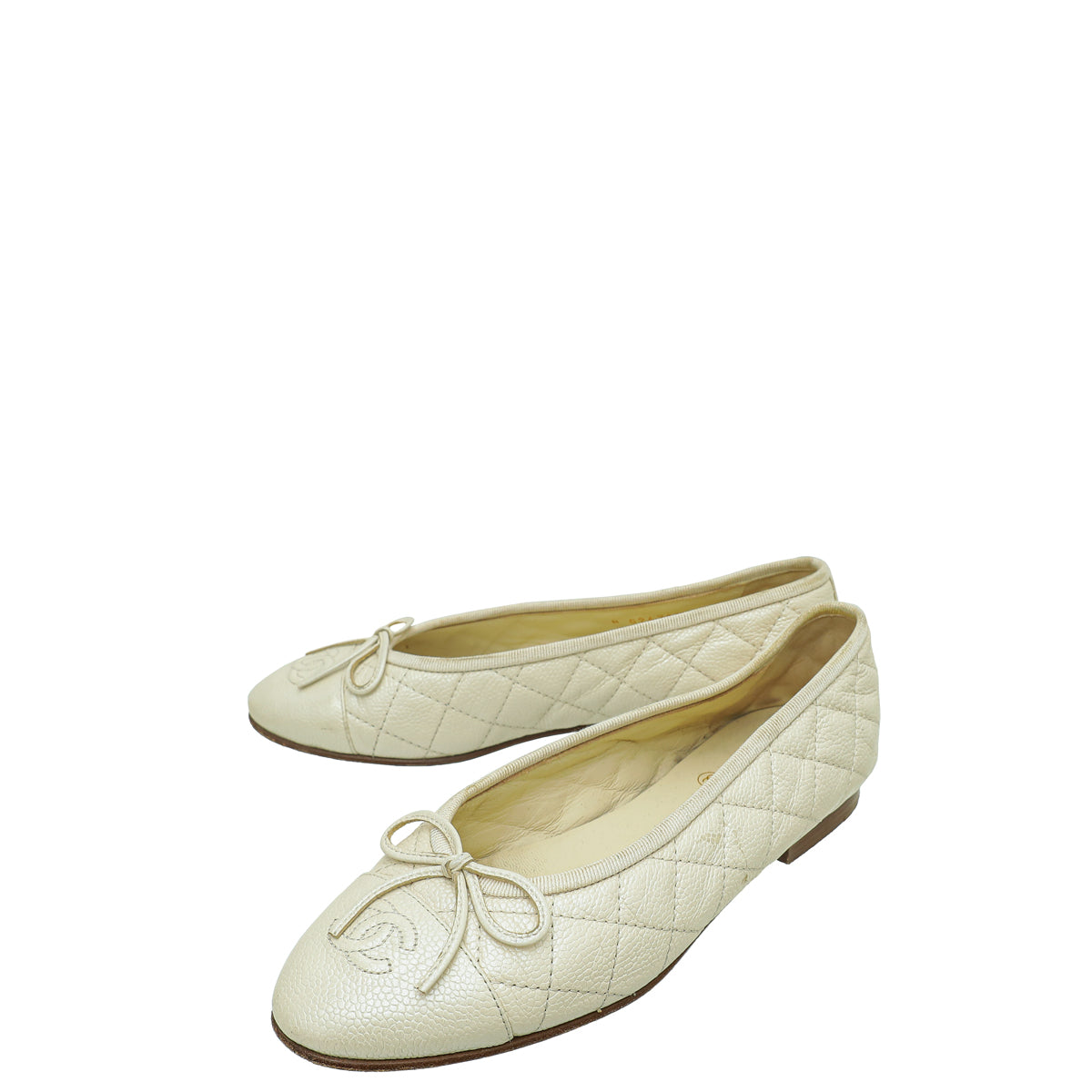 Chanel Pearly White CC Quilted Cap Toe Ballerina Flats 36.5