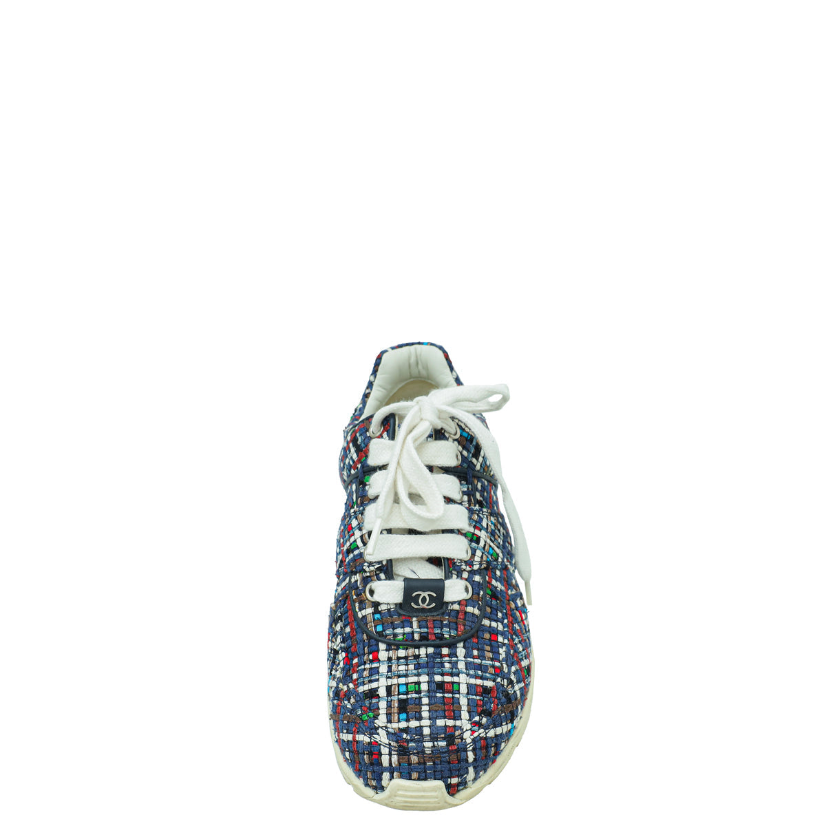 Chanel Blue Multicolor CC Tweed Trainer Sneaker 36