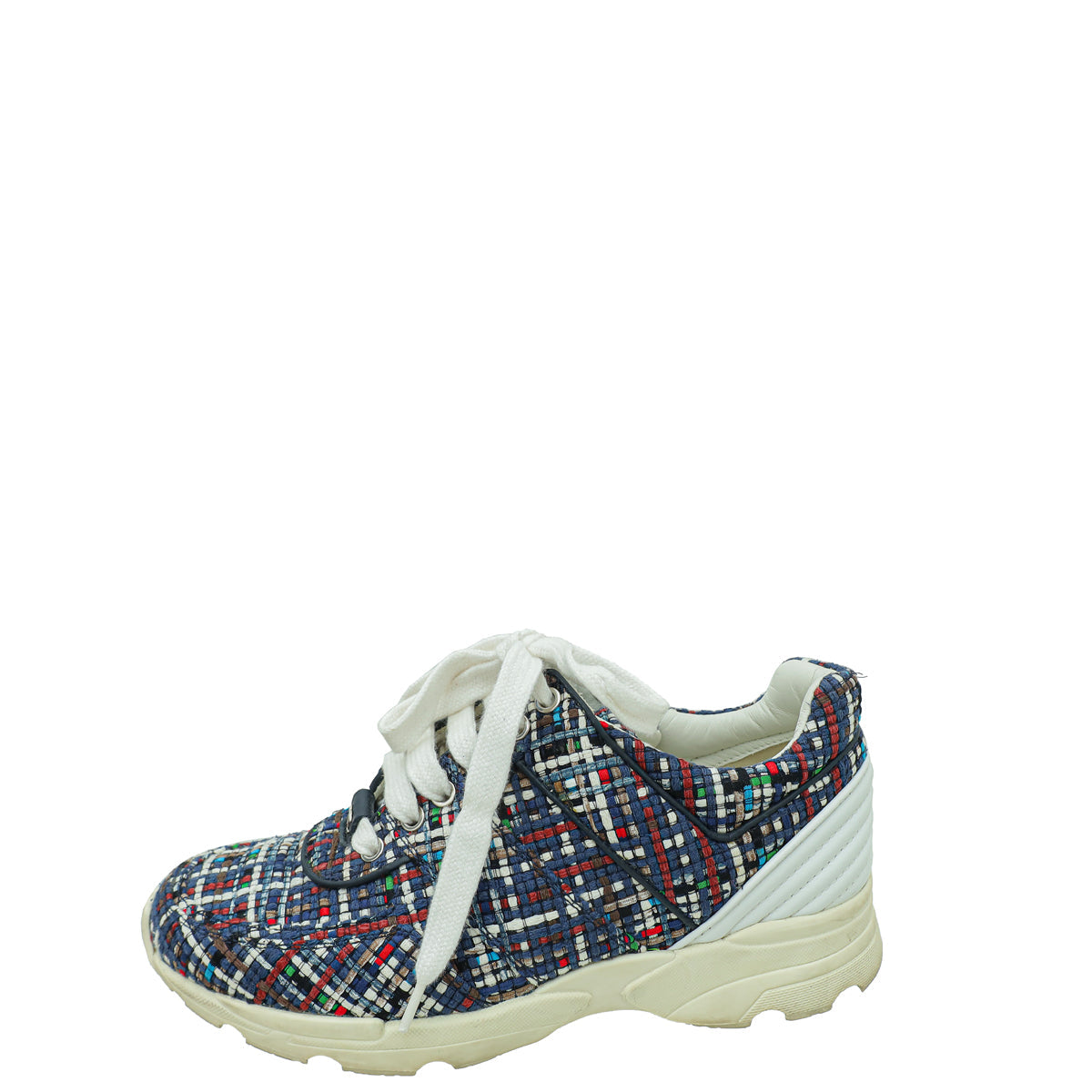 Chanel Blue Multicolor CC Tweed Trainer Sneaker 36