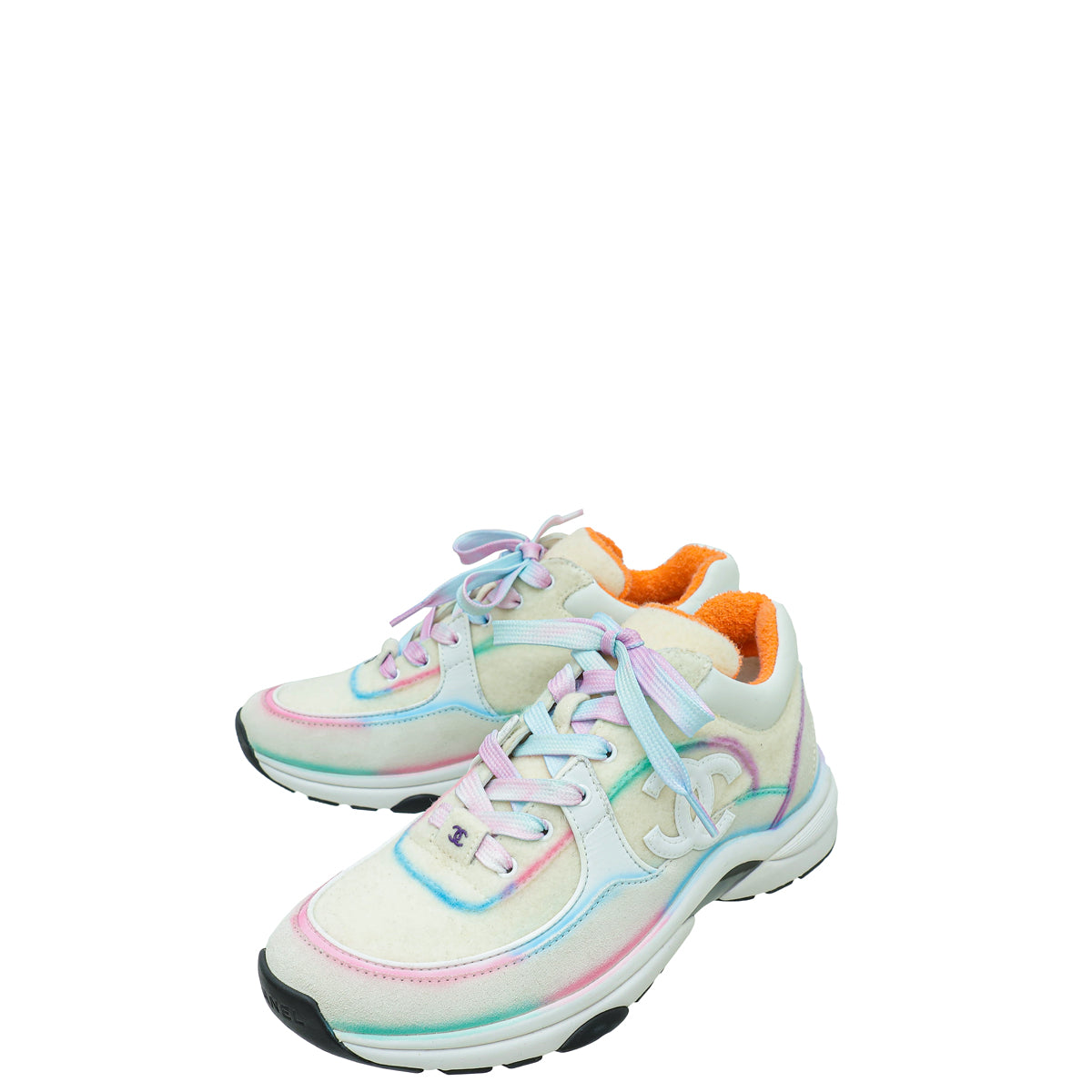 Chanel White Multicolor CC Trainer Sneaker 37.5