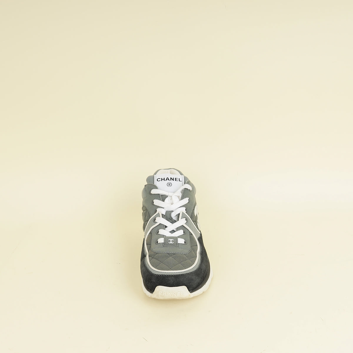 Chanel Grey CC Quilted Trainer Sneakers 38.5