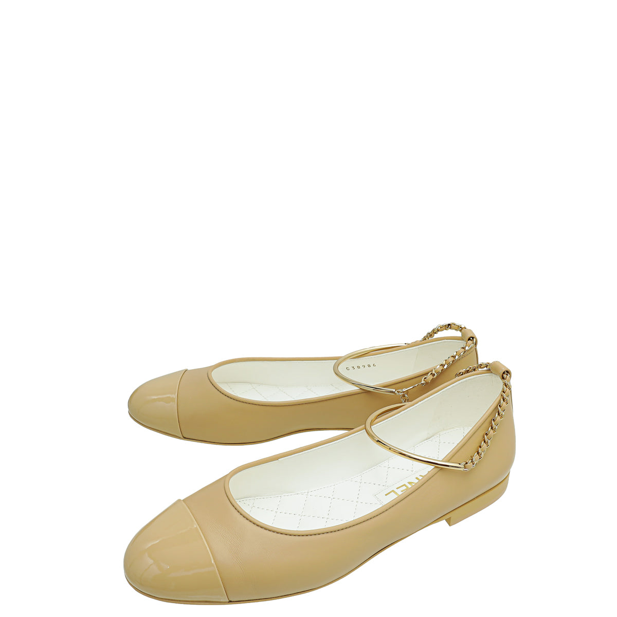 Chanel Beige CC Cap Toe Ankle Chain Ballerina Flats 38