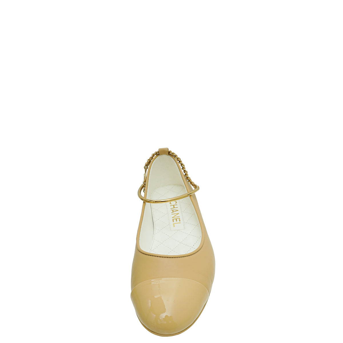 Chanel Beige CC Cap Toe Ankle Chain Ballerina Flats 38