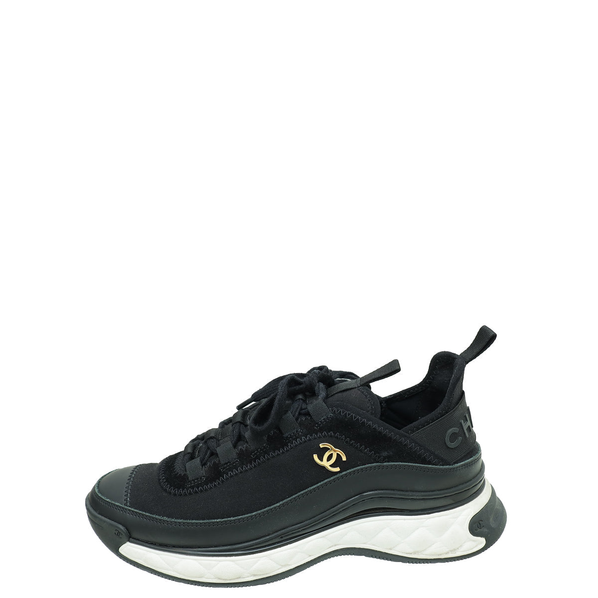 Chanel Black CC Lace Up Sneakers 38