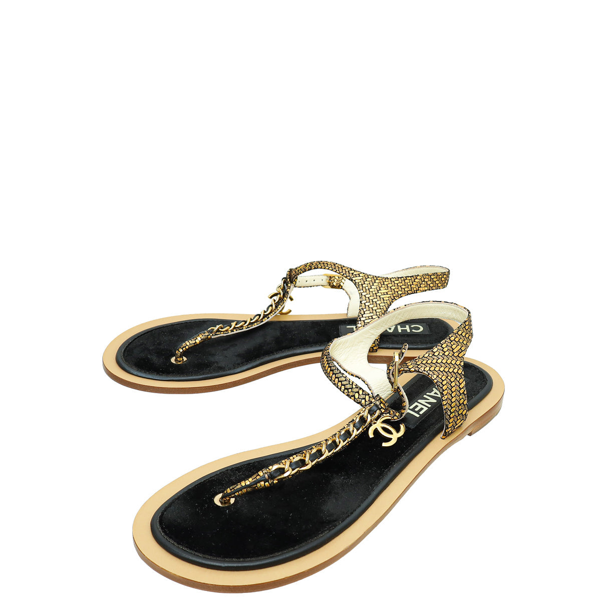 Chanel CC Chain Fantasy Goatskin Suede Thong Sandal 39.5
