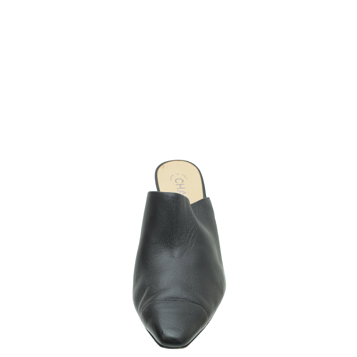Chanel Black Pointed Cap Toe Mules 39.5