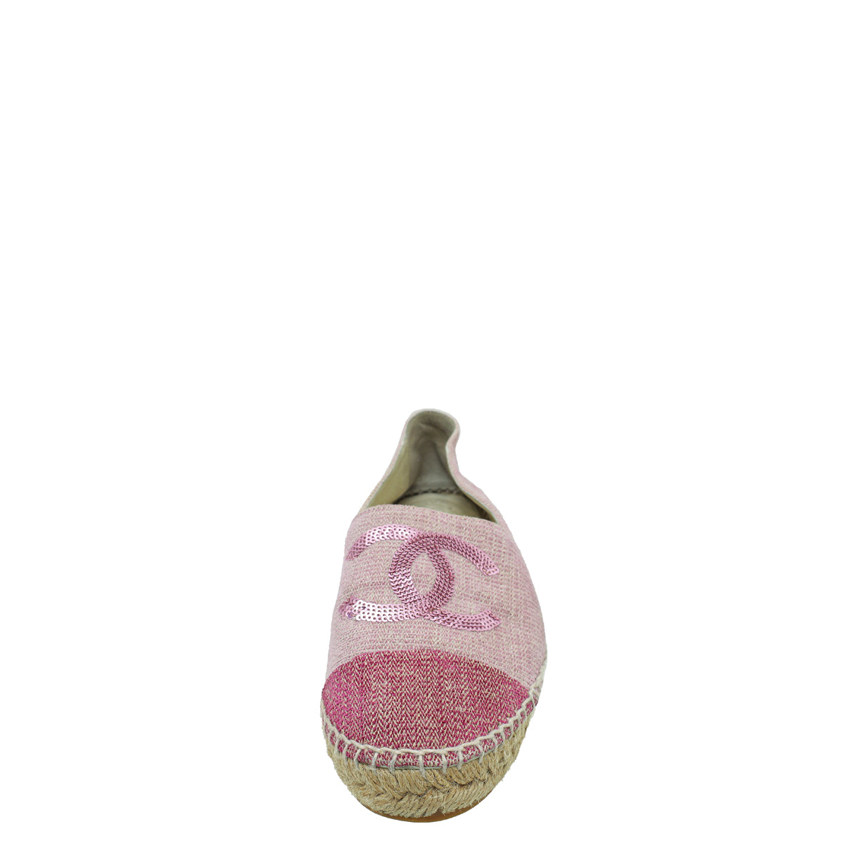 Chanel Pink CC Cap Toe Fabric and Sequins Espadrille 39