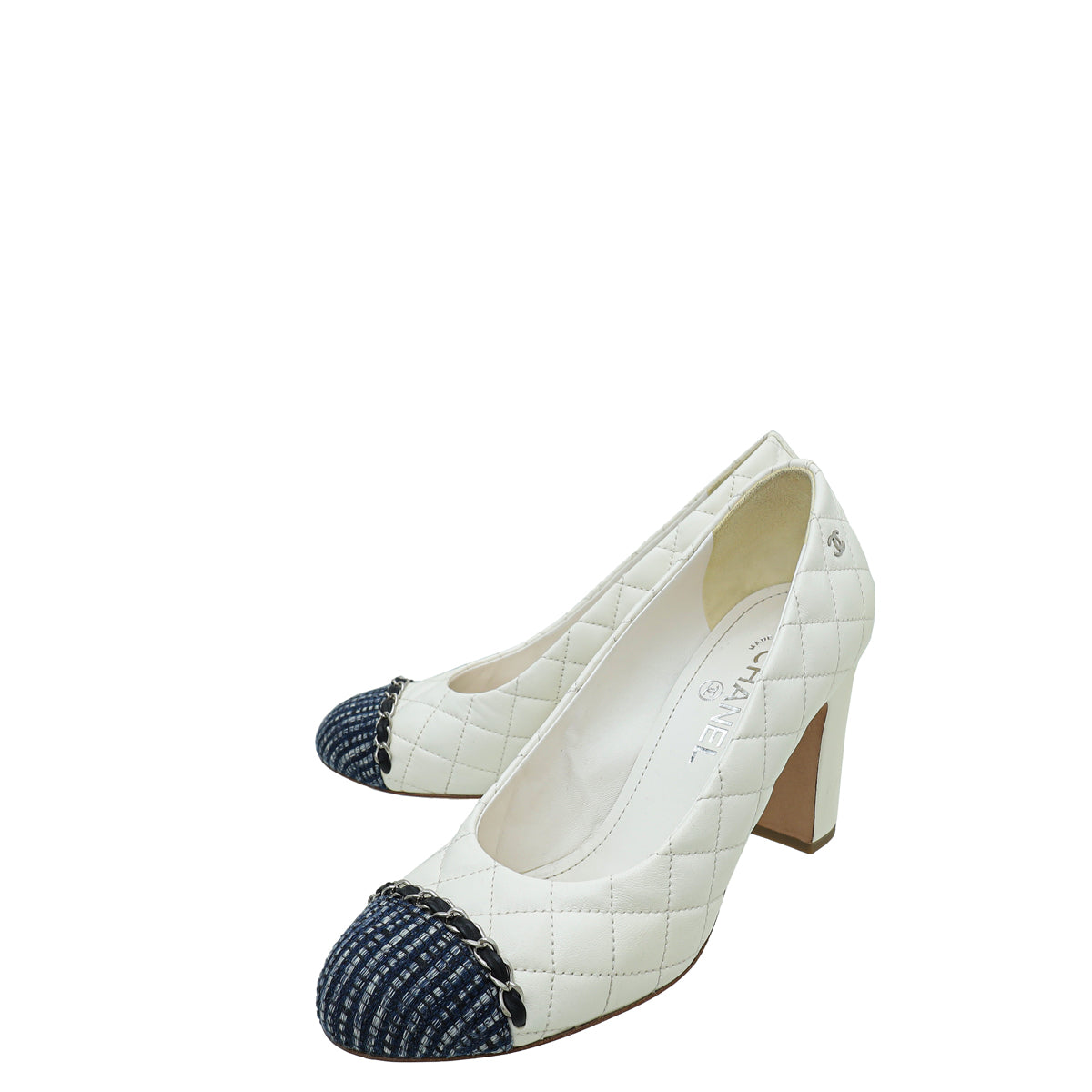 Chanel Bicolor CC Cap Toe Chain Quilted Pump 39