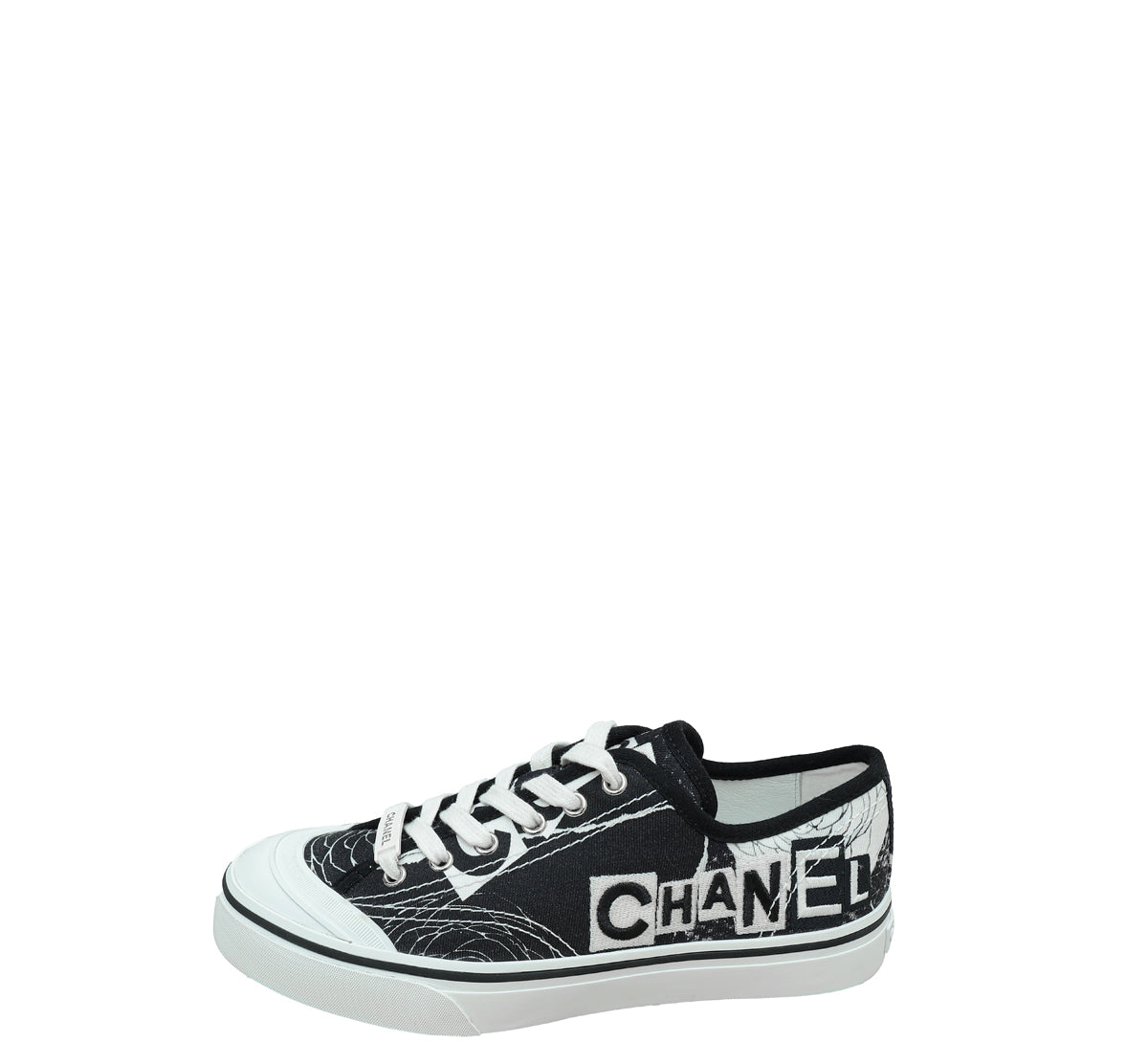 Chanel Bicolor Logo Embroidered Low Top Sneakers 39