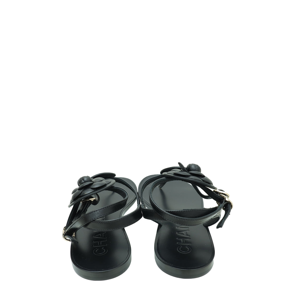 Chanel Black CC Camellia T- Ankle Strap Sandals 40.5