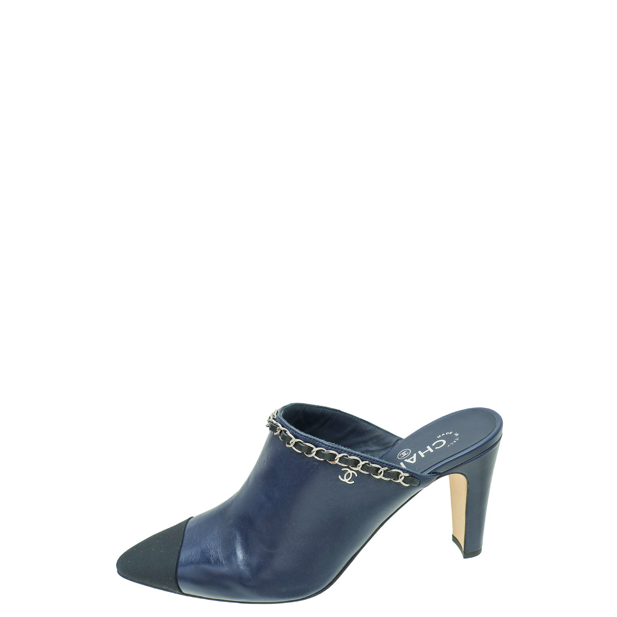 Chanel Bicolor Chain Detail Pointed Heeled Mules 40.5